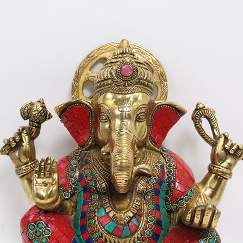 Multicolour Stone Brass Ganesha For Showpiece, Home Decor, Gifting  your Friend