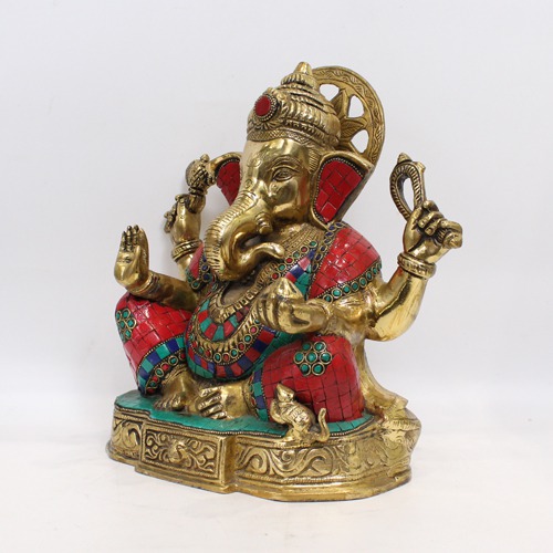 Multicolour Stone Brass Ganesha For Showpiece, Home Decor, Gifting  your Friend