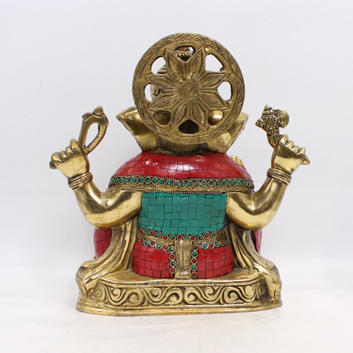 Multicolour Stone Brass Ganesha For Showpiece, Home Decor, Gifting  your Friend