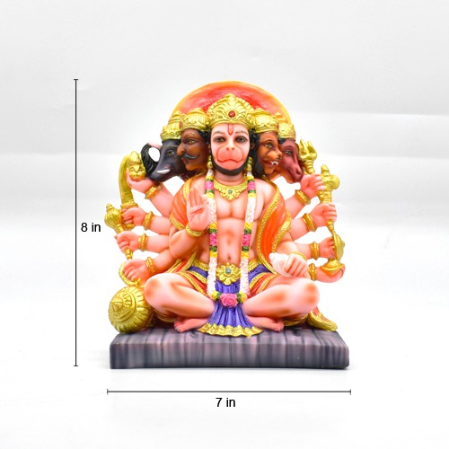 Fiber Panchamukhi Hanuman Idol Bajrangbali Sankat Mochan Bhagwan Idol for Temple car Dashboard Home Decor Statue Gift