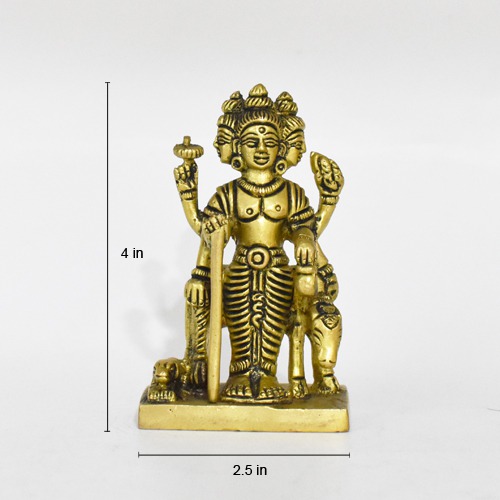 Antique Dattatreya Bhagwan Idol/ Guru Dattatreya Brass Idol for Home Temple | Yellow Colour