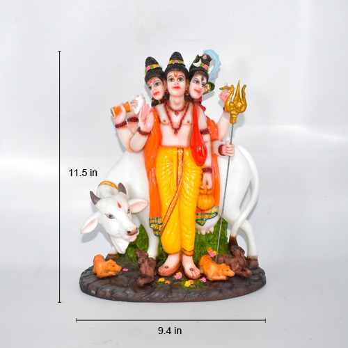 Antique Dattatreya Bhagwan Idol/ Guru Dattatreya Fiber Idol for Home Temple| Multicolour (11.5