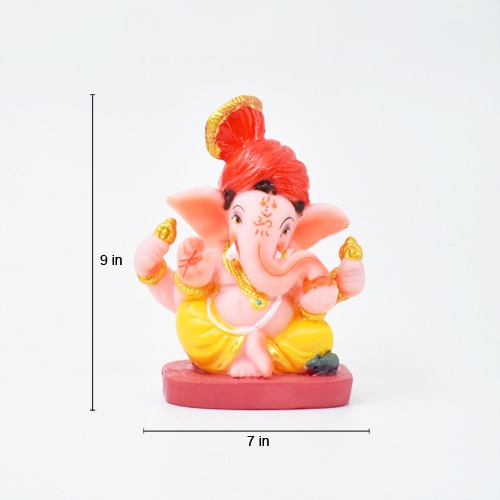 Pink Based With Feta Ganpati Statue For Car Dashboard