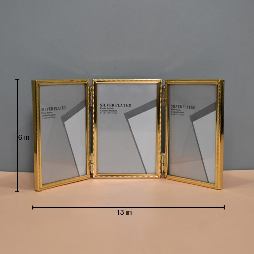 Golden Plated 3 Joint Table Top  Photo Frame( Size 3 Photo Frame of 4 x 6 inch)