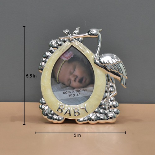 Silver Plated Baby Photo Frame - Oval( Photo Size 3 x 4 inches)