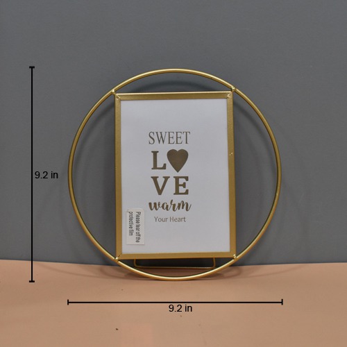 Golden  Plated Round Metal Table Top Photo Frame( Photo Size: 6 x 4 inches, Small)