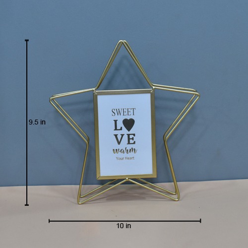 Gold Plated Star Shape Metal Table Top  Photo Frame For Home & Office decor ( Photo Size: 4 x 6 inches )