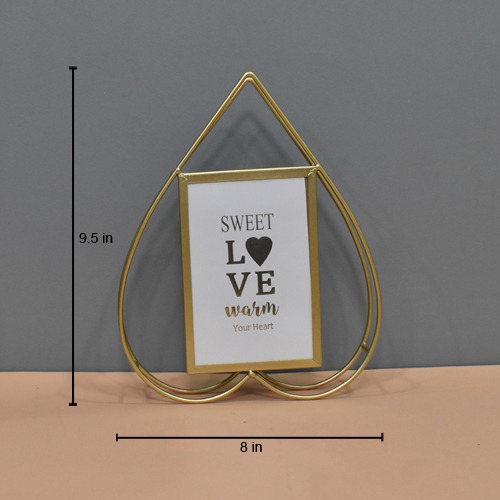 Gold Plated Heart Shape Metal Table Top  Photo Frame For Home & Office decor ( Photo Size: 4 x 6 inches )