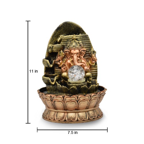 Water Fall Fountain With Rolling Ball LED Lights With Ganpati Murti For Home Decor