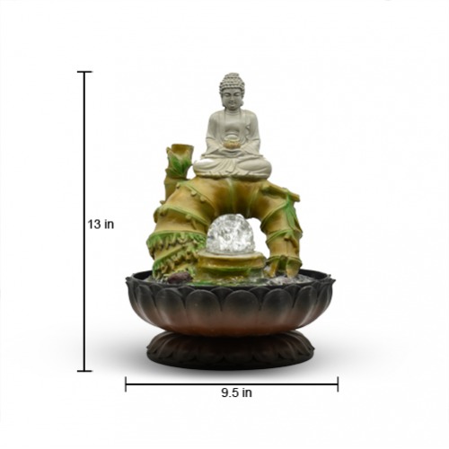 Water Fountain Buddha Statue waterfall Ornaments With Colourful Lights Crystal Ball For Home And Office Decor