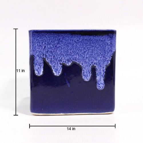 Blue Hand Dipped Glaze Rectangle Pot | Ceramic Pots for Indoor Plants Garden Decoration Items Outdoor & Table Planters for Living Room