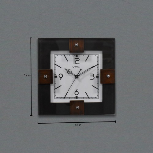 Sage Quartz Glass With Wood Wall Clock (12 x 12 , Black )