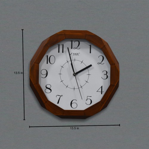 Wooden Designer Sage Quartz Wooden Wall Clock(13.5 x 13.5 inches, Brown)