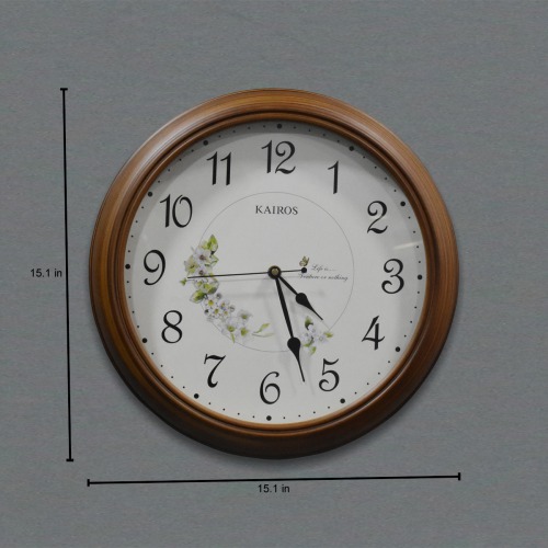 Antique Flower Design White Kairos Wall Clock( 15.1 x 15.1 inches, Brown ))