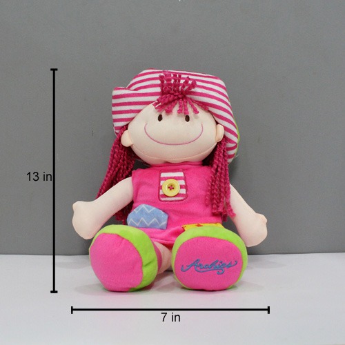 Pink Super Soft Stuffed Girl Cute Doll - Polyfill Washable Cuddly Soft Plush Toy( 33cm)