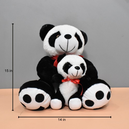 Fabric Soft Push Stuffed Panda Mother With Baby | Washable Toy For Kids