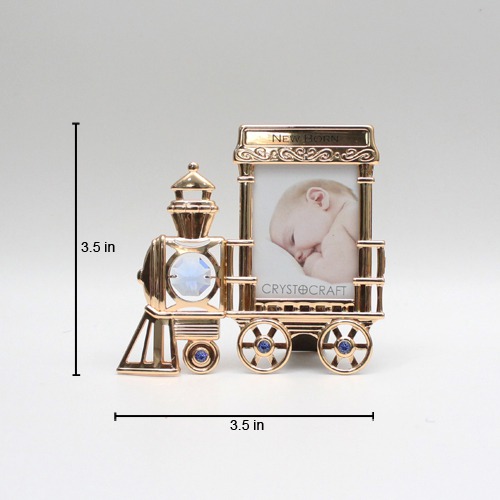 Golden Baby Photo Frame Train Metal Crystal Art