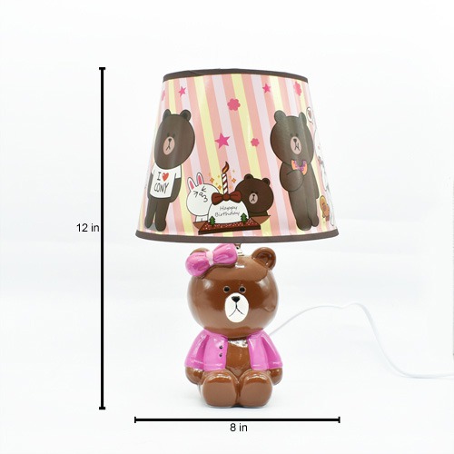 The Cute Teddy Bear Shape Table Lamp With Multicolor Fabric Shade For Home Decor, Desktop