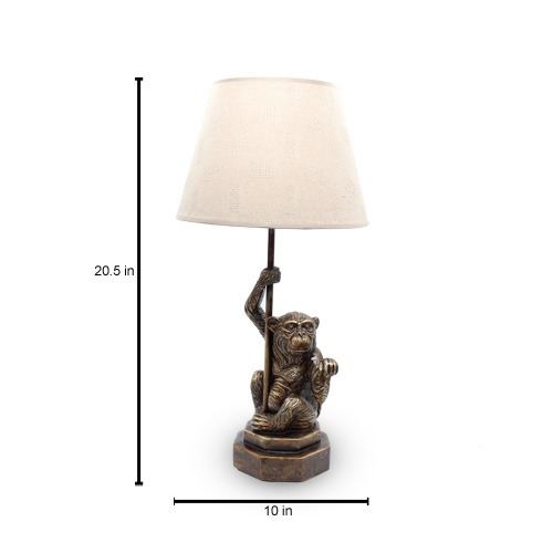 The Light  Brown  Fabric Shade With Metallic Finish Monkey Base Table Lamp, For Home, Office Decoration