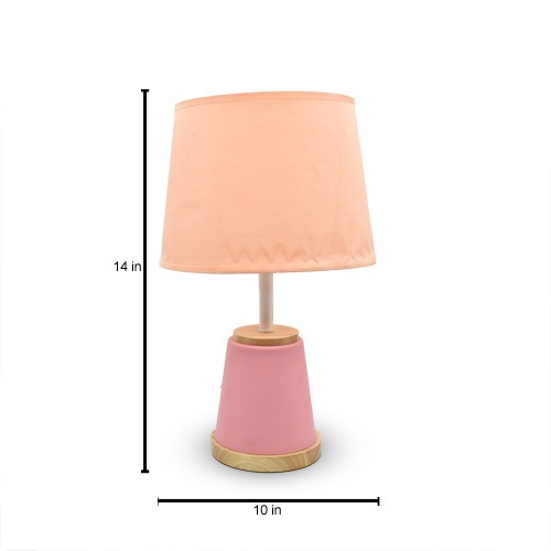 Pink Fabric Shade With Wooden Base Table Lamp For Home Decoration