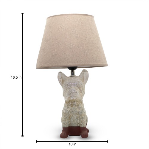 Brown  Fabric Shade With  Ceramic  Dog  Shape Table Lamp  For Home & Office Dcor