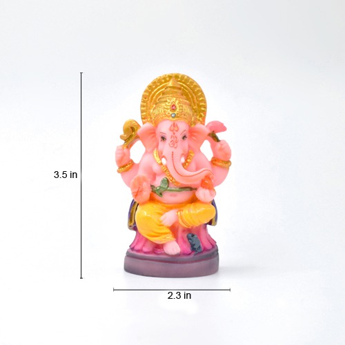 Pink Colour Small Sitting Ganesha Murti for Car Dashboard