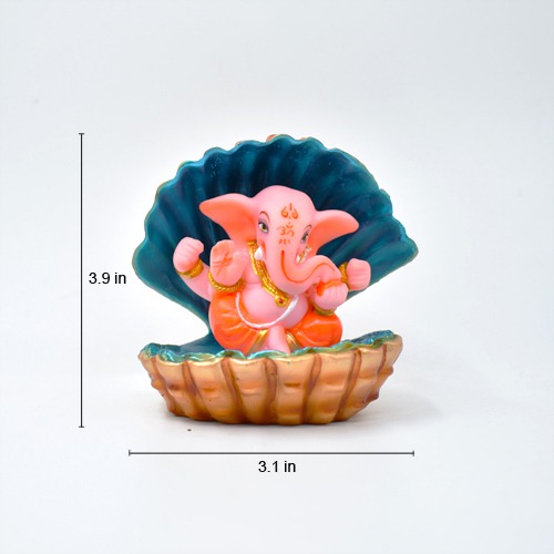 Ganesha Sitting In shell Statue For Car Dashboard