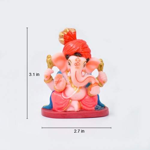 Pink Based With Feta Ganpati Statue For Car Dashboard