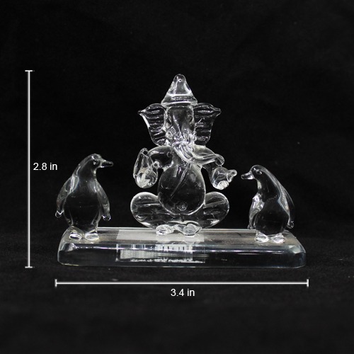 Glass Ganesha With Penguin For Home & Office Decor