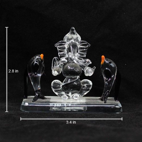 Black Glass Ganesha With  Dolphin For Home & Office Decor