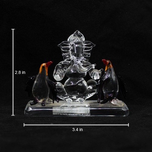 Glass Ganesh with Penguin Idol For Home & Office Decor