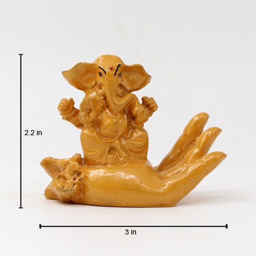 Yellow Lord Ganesh Sitting on the Hand Statue For Home & Office Decor