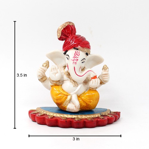 Red Feta Sitting Small Ganesha Statue  For Home & Office Decor