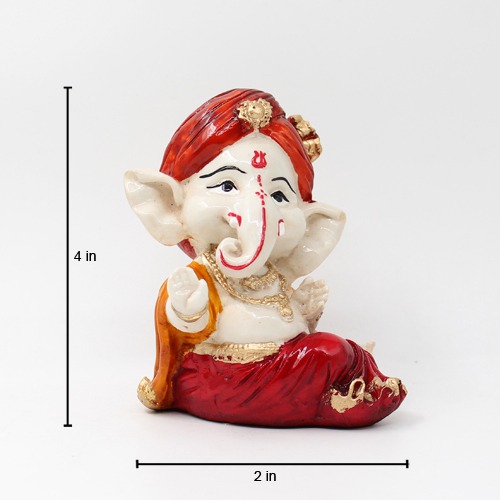 Orange Pagadi Little Ganesha Sculpture Showpiece For Home Decor