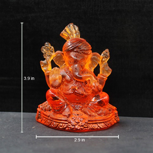 Orange Polyresin Maharaj Ganesh Idol For Card Dashboard