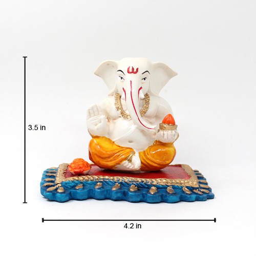 Yellow Dhoti Taklu  Lord Ganesha Sitting on Aasan Idol For Car Dashboard & Home ,Office Decor