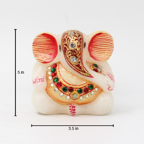 White Marble Diamond studded  Ganesha Statue For Home Decor