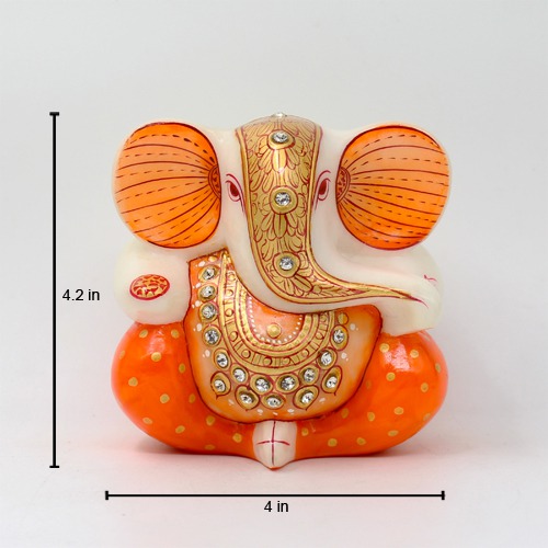 Orange Diamond Studs Appu Ganesha Idol For Home & Office Decor