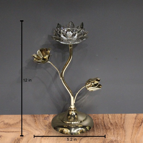 Silver Crystal Glass Lotus Candle Holder stand For Home & Office Decor