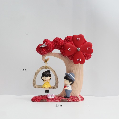 Cute Love Couple Statue Red Rode Tree Showpiece