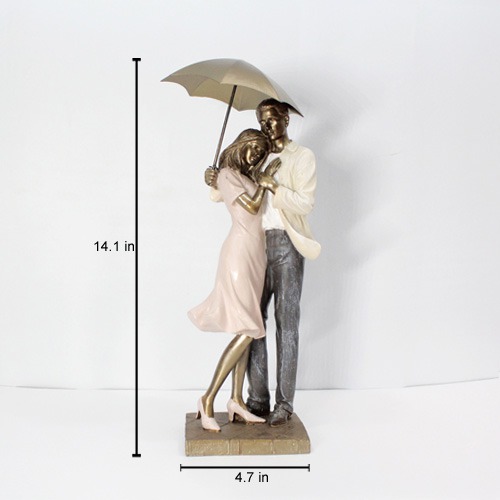 Valentine Love Couple With Umbrella Statue Showpiece