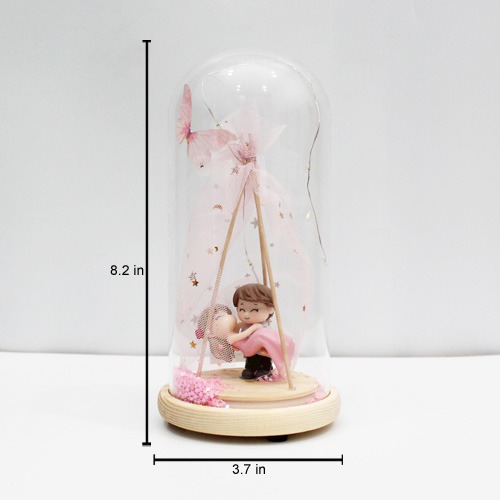 Cute Couple showpiece in Glass Shape Dome With LED Light