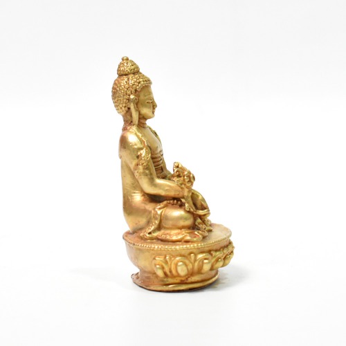 Copper Buddha Gold Finish With Flower In Hand | Entique Lord Buddha Handicraft Idol God Gautama Buddha Statue