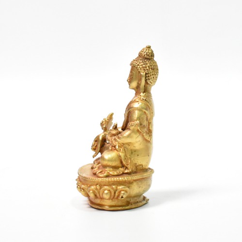 Copper Buddha Gold Finish With Flower In Hand | Entique Lord Buddha Handicraft Idol God Gautama Buddha Statue