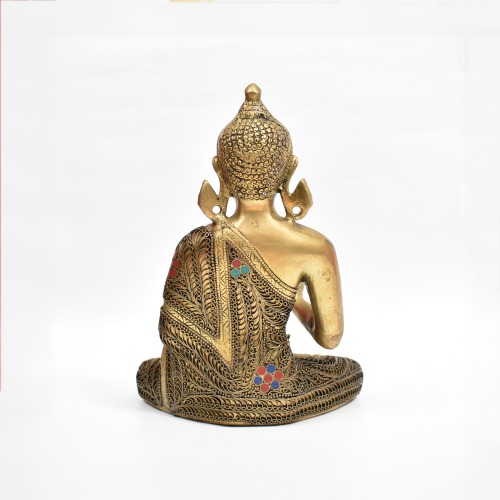 Designer Red And Blued Stoned Designer Shal Buddha Murti | Lord Gautam Buddha Statue Big Size Idols Decorative Showpiece