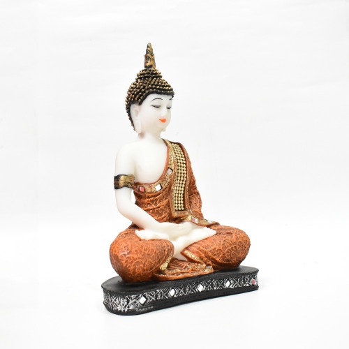 White And Brown Antique Lord Buddha Statue| Murti for Mandir | Temple | Home Decor Decorative Showpiece