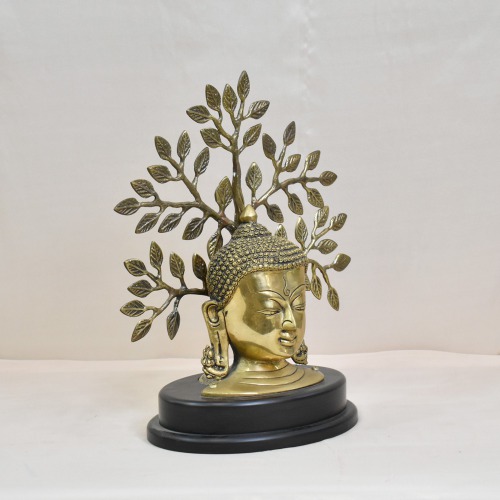 Brass Buddha With Brass Tree Statue | Antique Lord Buddha Handicraft Idol God Gautama Buddha Statue