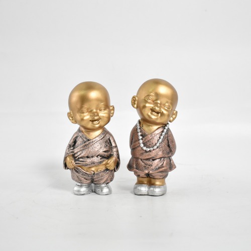 Gold Copper Monk Set Of 2 | Buddha showpieces|Showpiece For Bedroom, Gifts And Living Room|Statues