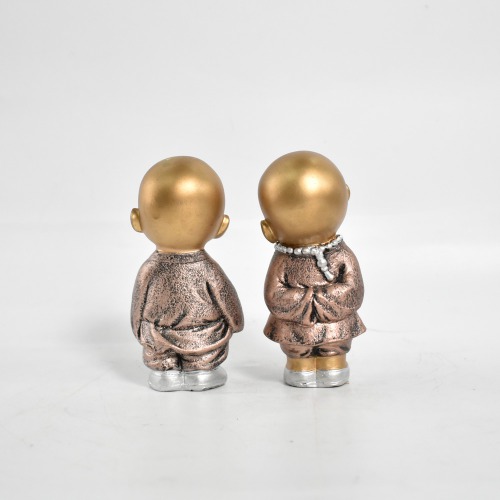 Gold Copper Monk Set Of 2 | Buddha showpieces|Showpiece For Bedroom, Gifts And Living Room|Statues