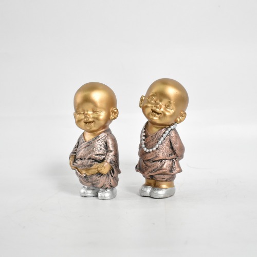 Gold Copper Monk Set Of 2 | Buddha showpieces|Showpiece For Bedroom, Gifts And Living Room|Statues